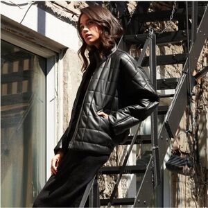 RD Style Quilted Black Vegan Leather Loose Fit S/L Biker   Streetwear Jacket